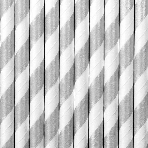 Picture of PAPER STRAWS STRIPPED SILVER 19.5CM